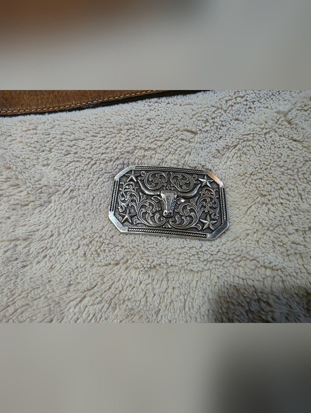 Toddler Western Hand Tooled Leather Belt With Ornate Silver Buckle - Picture 3 of 5